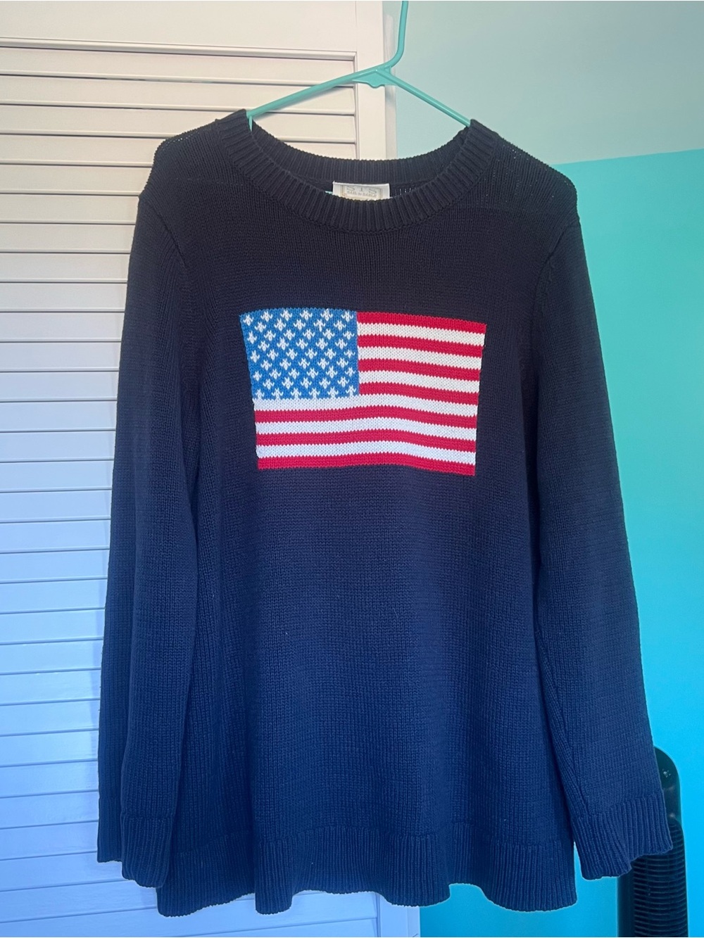 Sail to Sable Navy Knit Sweater with American Flag Intarsia